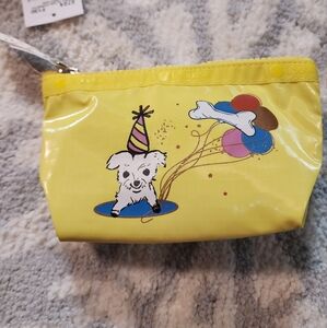 Lesportsac yellow Dog Cosmetic Small Birthday Party Pouch Tissue Holder New W.J